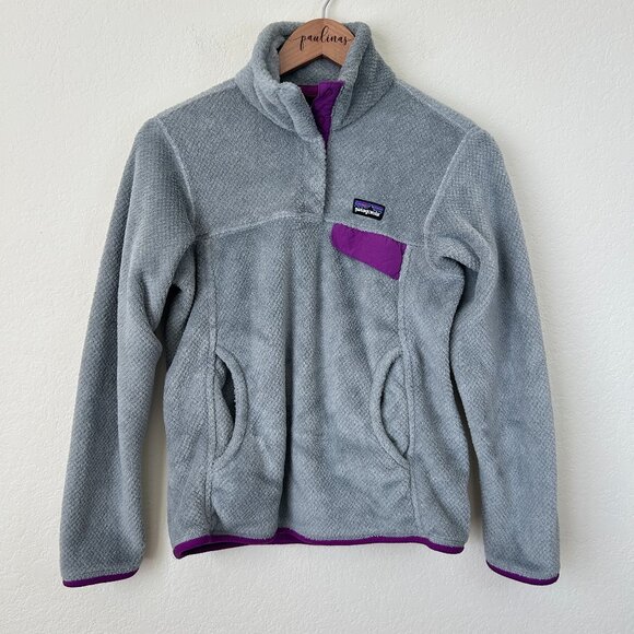 Patagonia Fleece Pullover Womens Small Grey Purple Re-tool SnapT Hiking Jacket S - Picture 1 of 9